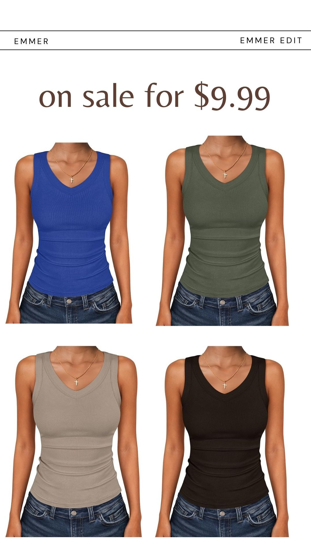 Tank tops on sale for $9.99. I really love that blue! 

 

#LTKSaleAlert