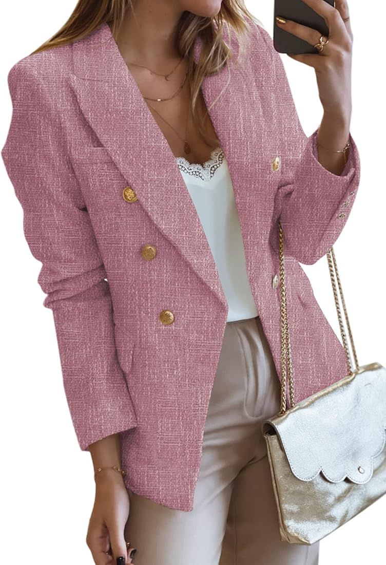 Paitluc Blazer Jackets for Women Tweed Double Breasted Elegant Lightweight Cardigan Outwear | Amazon (US)