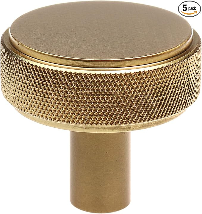 GlideRite 1-1/2 Inch Solid Round Knurled Cabinet Knob, Pack of 5, Satin Gold, 5825-SG-5 | Amazon (US)