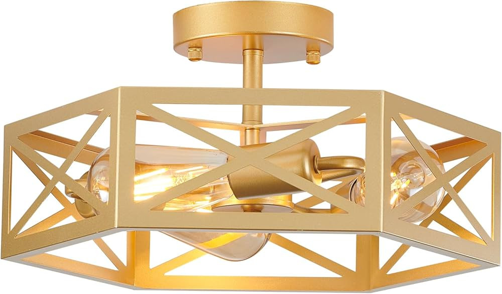 Modern Gold Flush Mount Light Fixture, 3 Light Hallway Light Fixtures Ceiling Mount, Farmhouse Cl... | Amazon (US)