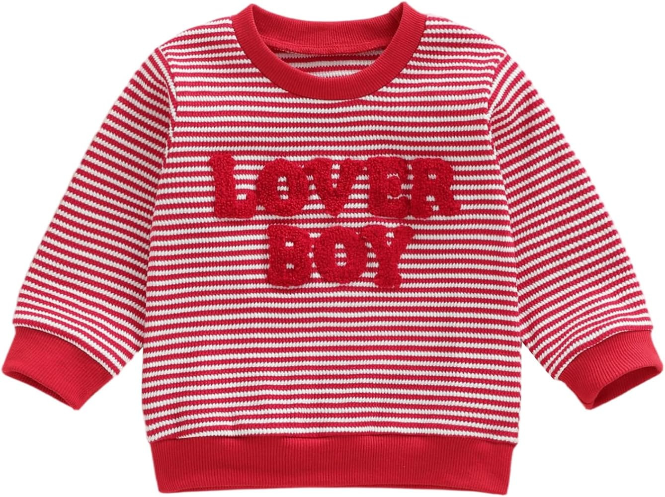 Toddler Baby Boy Valentines Outfit Lover Boy Baby Sweatshirt Striped Knit Kids Pullover Sweater S... | Amazon (US)