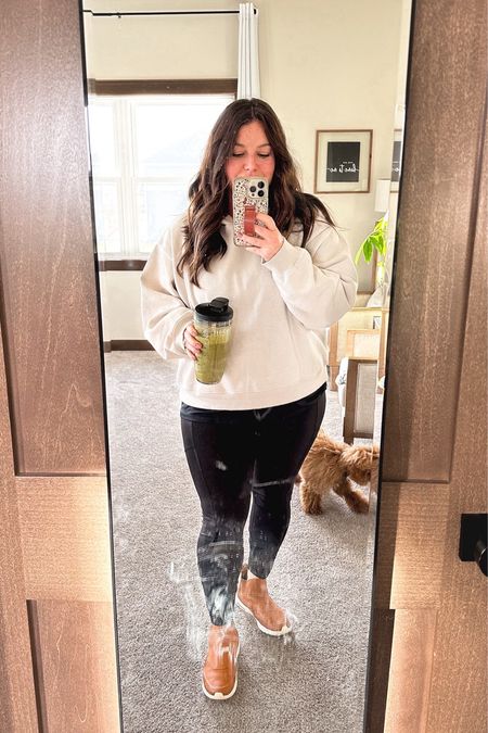 Good golly this mirror needs to be cleaned. Cozy fresh for yoga today because I’m off to teach a sculpt class! Fave mid compression high rise leggings, love these bc they stay put but they’re not restricting. Brown boot sneakers always this fall.

Today’s yoga essentials: this SO cozy oversized crop neutral sweatshirt for extra sweat paired with my fave yoga mat and strap carrier. AMYHOLIDAY saves 15% on all three and more at Manduka! 

#LTKmidsize #LTKfitness #LTKfindsunder50