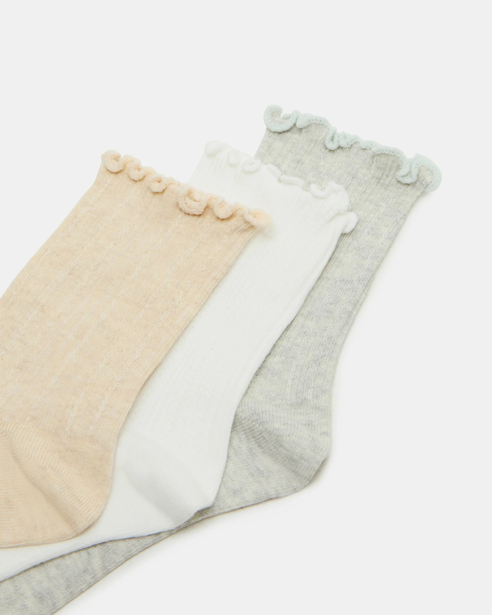 3 Pack Lettuce Edge Ribbed Socks Taupe | Steve Madden (US)