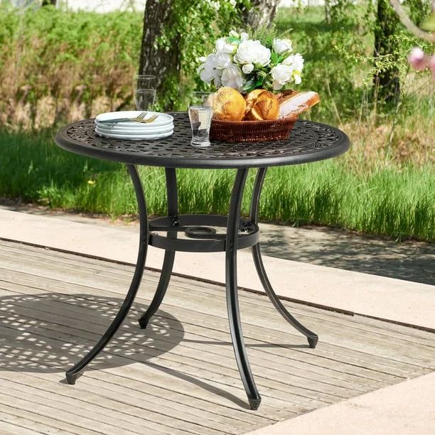 Nuu Garden 36 Inch Cast Aluminum Patio Table with Umbrella Hole, Indoor Outdoor All Weather Round... | Walmart (US)