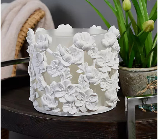 HomeWorx by Slatkin + Co. Frosted Glass Floral Hurricane - QVC.com | QVC
