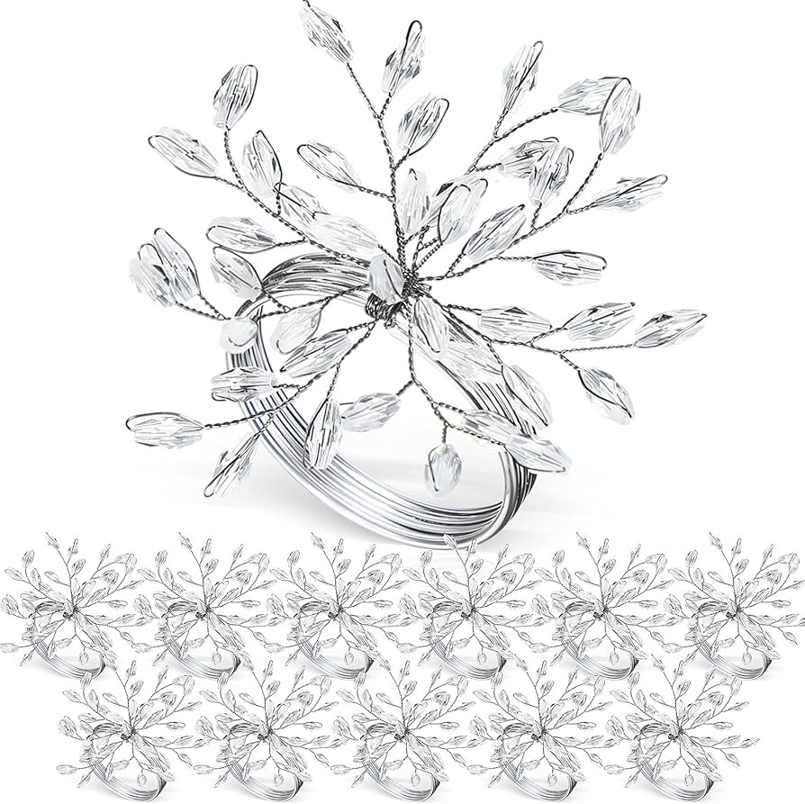WILLBOND Christmas Handmade Crystal Leaf Napkin Rings Set of 18 Rhinestone Gold Napkin Rings Silv... | Amazon (US)
