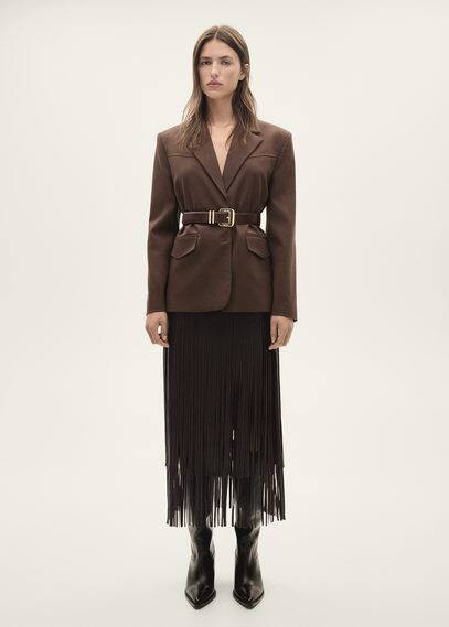 Leather-effect fringed skirt brown - Women - 4 - MANGO | Mango (US/MX/AU)