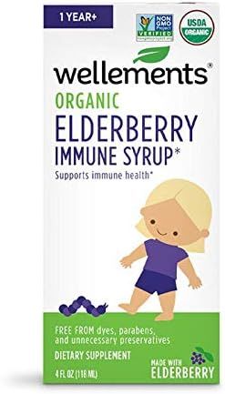 Wellements Organic Children’s Elderberry Immune Syrup, 4 Fl Oz, Free from Dyes, Parabens, and u... | Amazon (US)