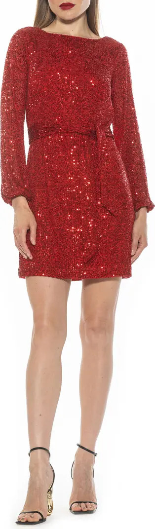 Val Sequin Long Sleeve Tie Waist Shift Dress | Nordstrom Rack