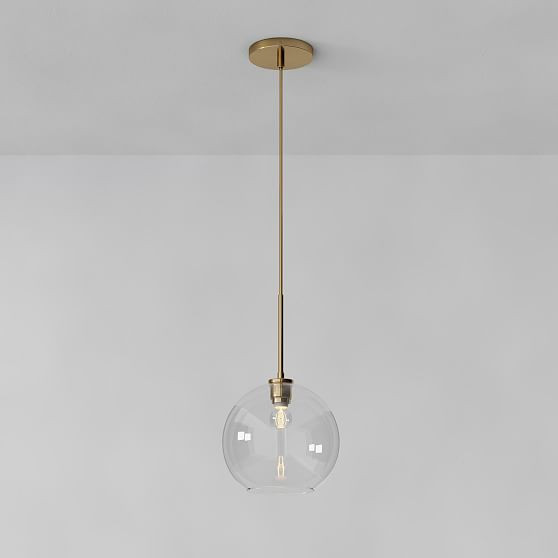 Sculptural Glass Globe Pendant, 11"", Clear Shade, Brass Canopy 11 | West Elm (US)