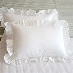 Precious Star Linen White Edge Ruffle Full/Queen Size Pillow Shams Long-Staple Egyptian Cotton Ho... | Amazon (US)