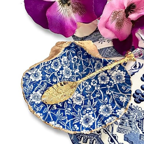Chinoiserie Blue Floral Salt Pepper Cellar, Golden Spoon - Shell Gifts for Women Girl Gifts Prese... | Amazon (US)