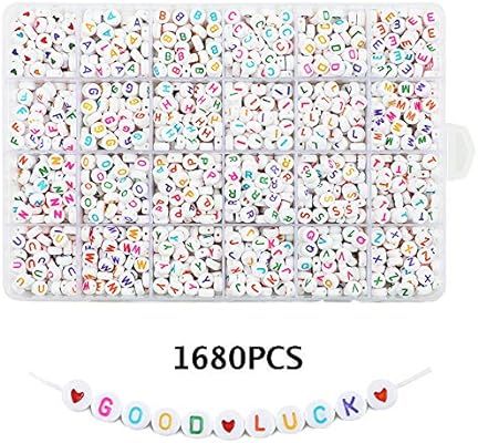 Quefe 1680pcs 4 x 7mm Letter Beads White Round Acrylic Alphabet Beads or Jewelry Making Bracelets... | Amazon (US)