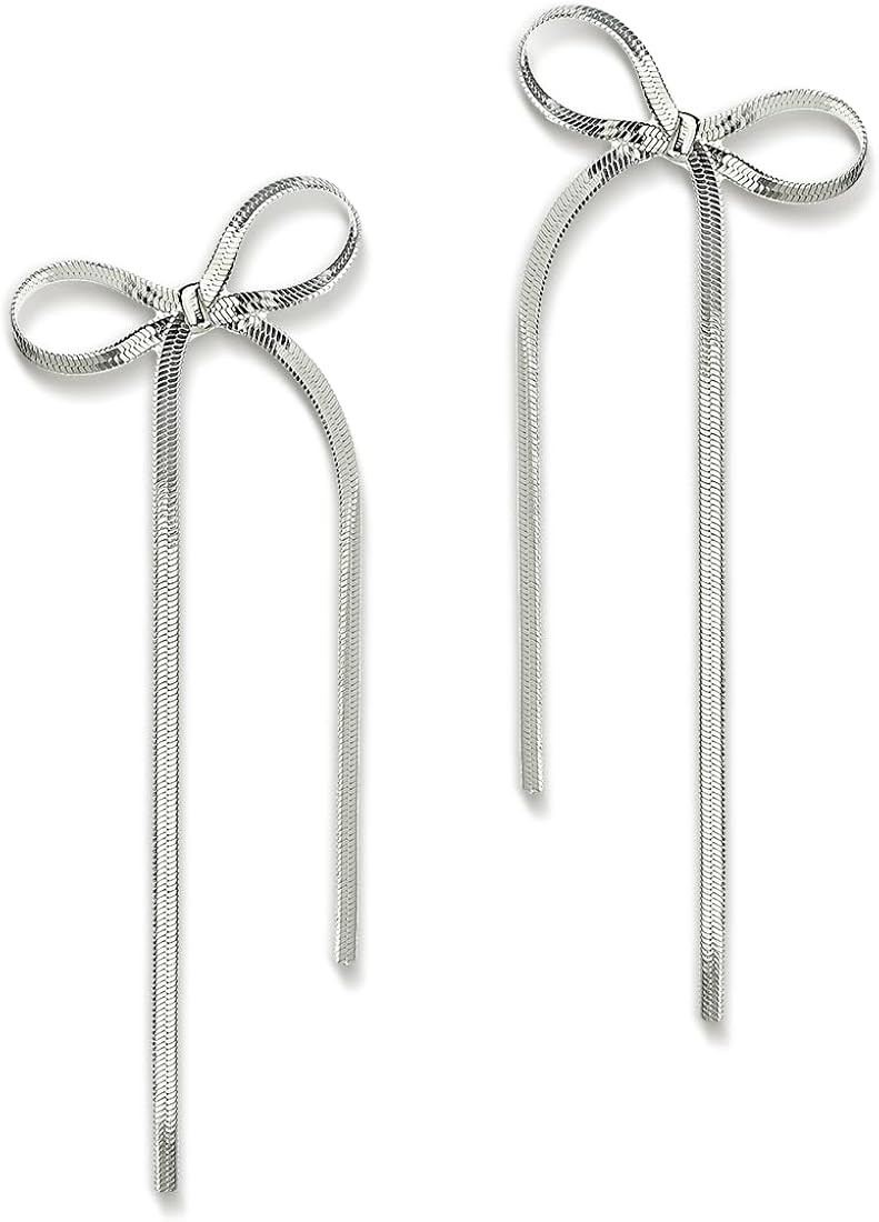 Agriajun Trendy Bow Post Stud Gold Earrings for Women - Sparkly Cute Ribbon Drop Dangle Fashion J... | Amazon (US)