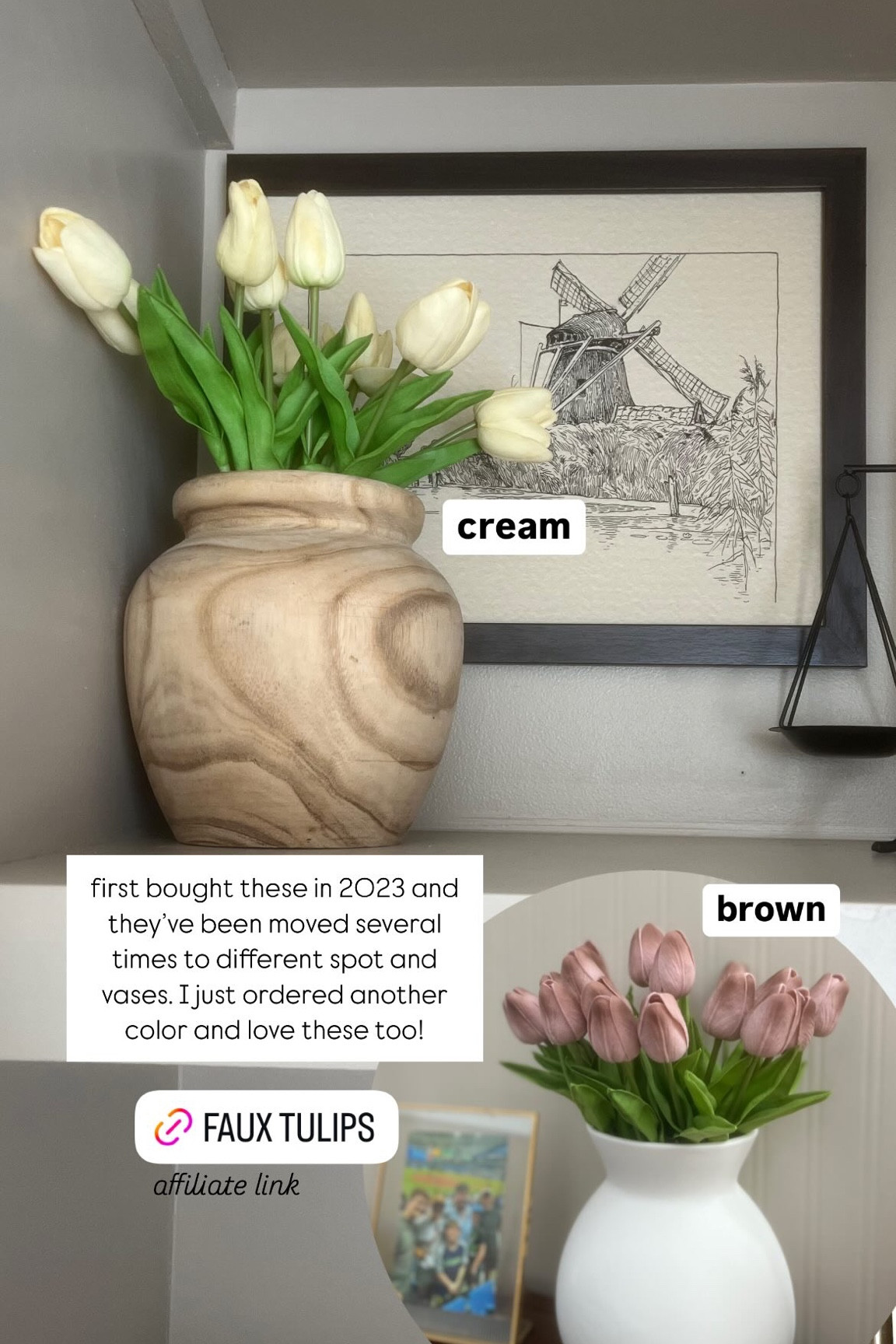 cream brown first bought these in 2023 and they’ve been moved several times to different spot and vases. I just ordered another color and love these too! affiliate link