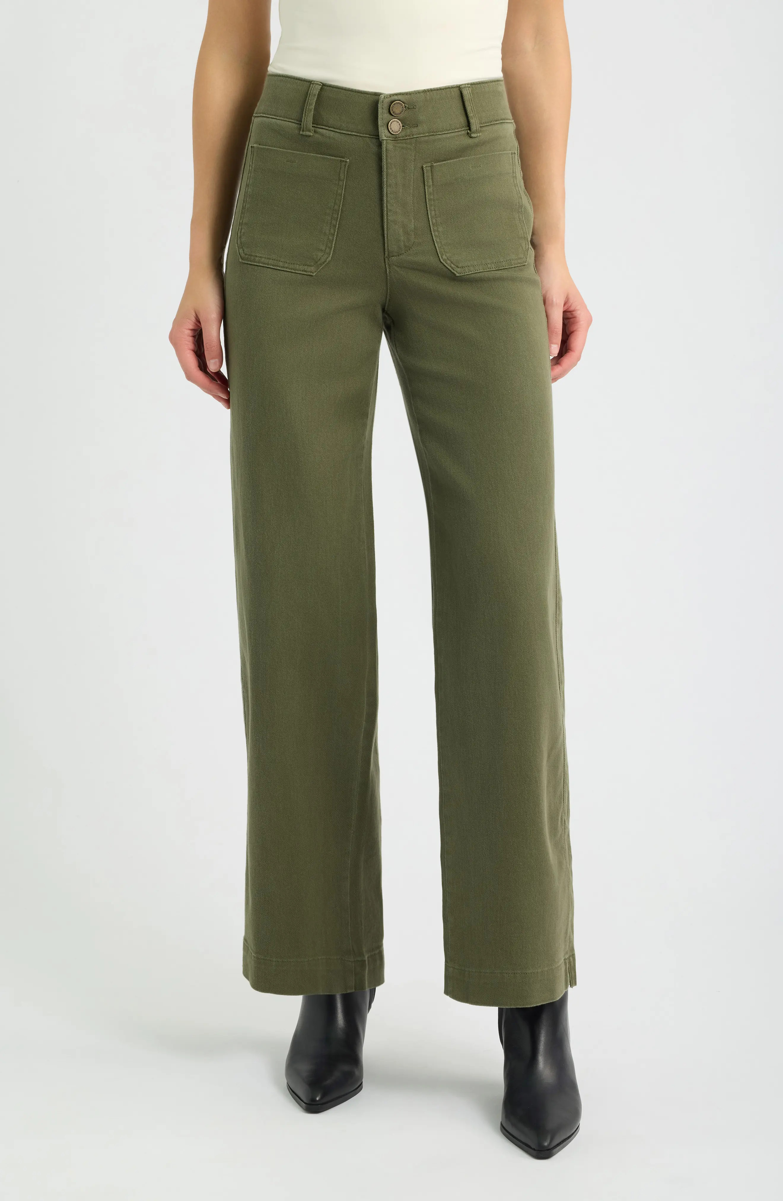 Wit & Wisdom Emma Patch Pocket High Waist Wide Leg Pants in Carbon Blue at Nordstrom, Size 0 | Nordstrom