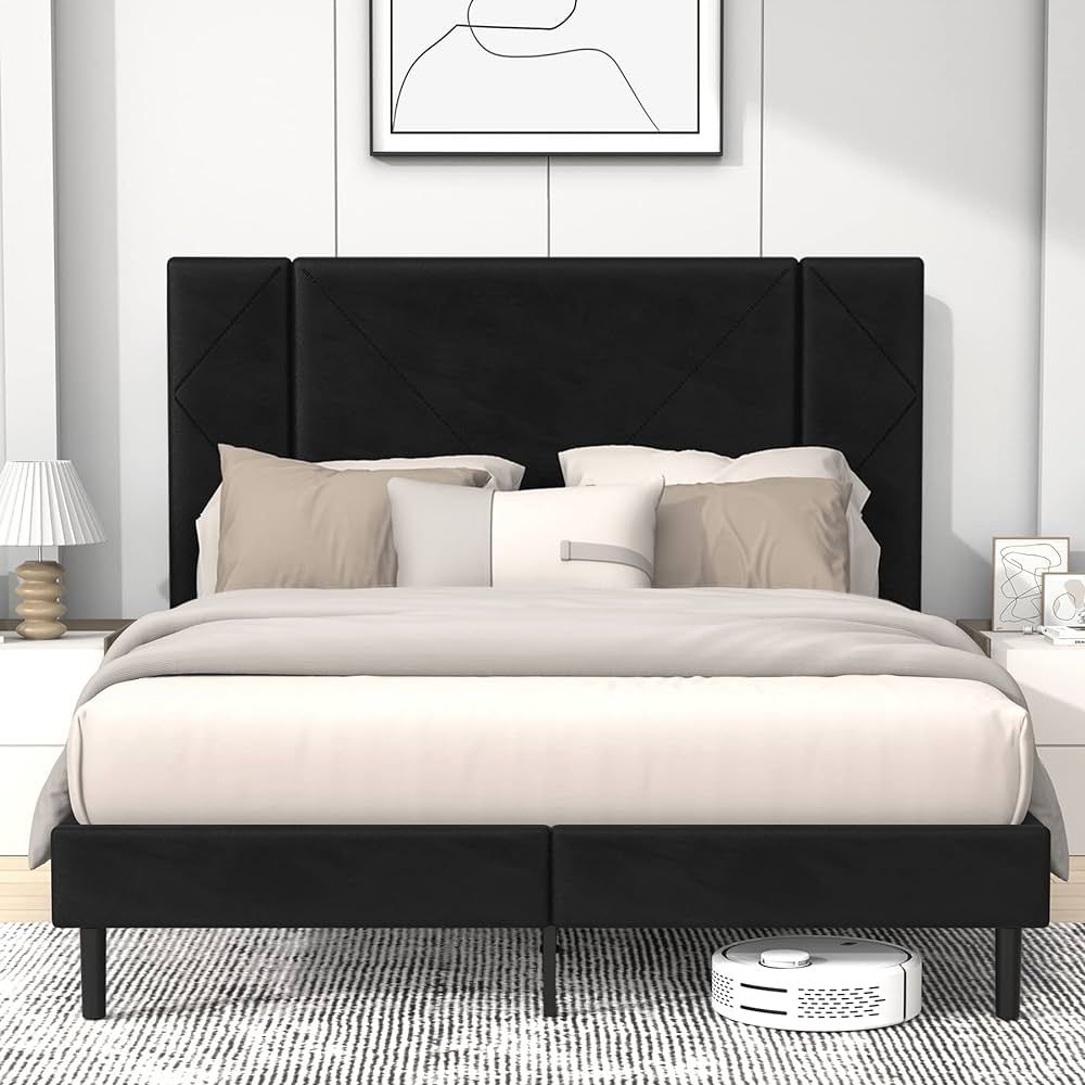 Flolinda King Size Bed Frame, Upholstered Frame with Tall Tufted Velvet Headboard, Heavy Duty Met... | Amazon (US)