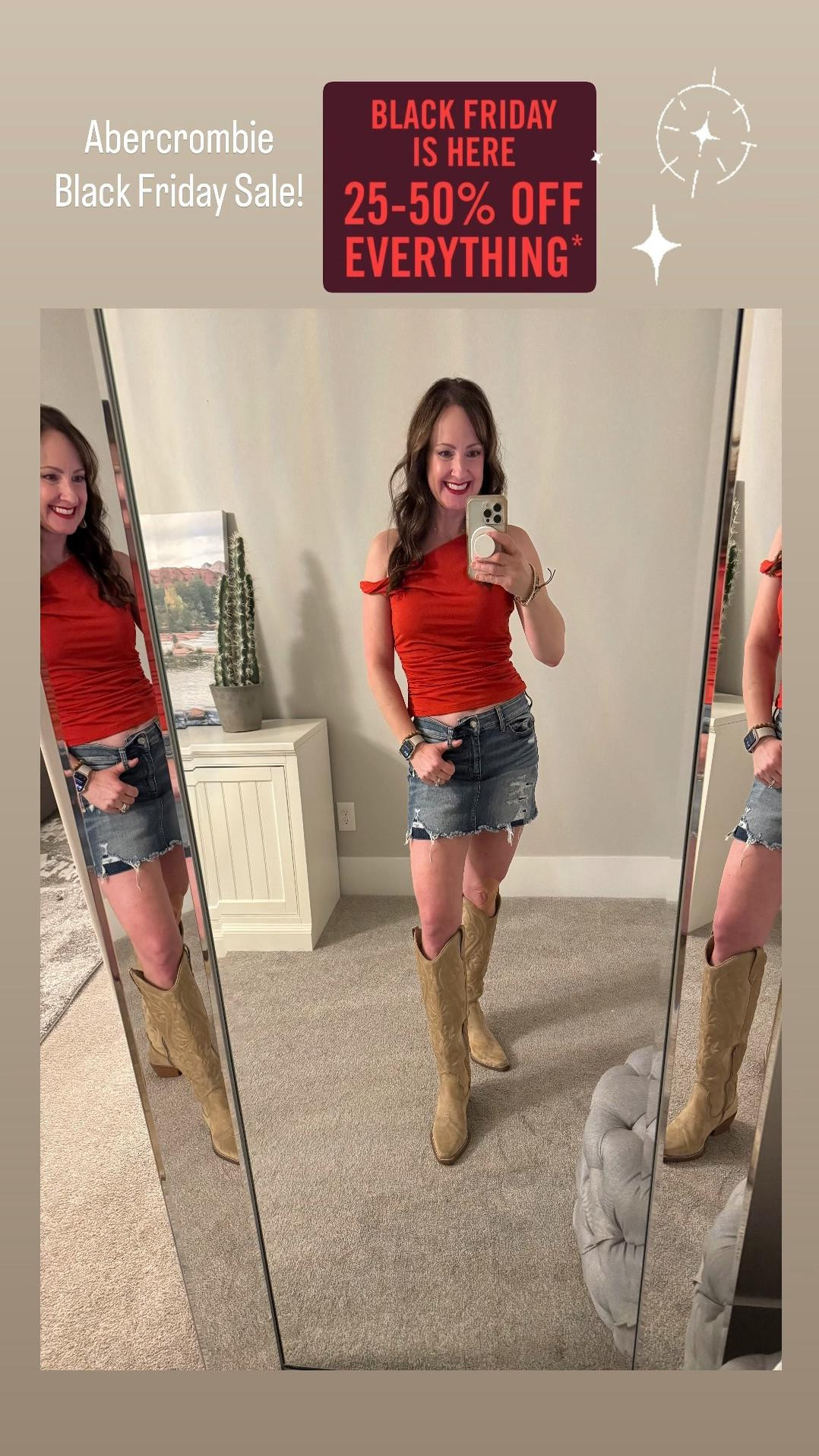 Sale code for my followers: CYBERAF for an extra 15% off 

Abercrombie 25 to 50% off everything Black Friday sale!  

Christmas gifts clothes tops. Date night outfit Jean skirt red asymmetrical off the shoulder tank top tan suede cowboy boots going out top Abercrombie target American Eagle urban outfitters Hollister Amazon Christmas Eve shirt Thanksgiving outfit holiday

#LTKCyberWeek #LTKootd #LTKgrwm