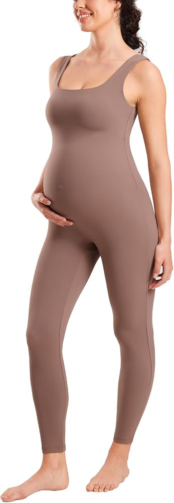MOMANDA Maternity Jumpsuit Workout Romper for Pregnancy Seamless Leggings Bodysuit Sleeveless Squ... | Amazon (US)