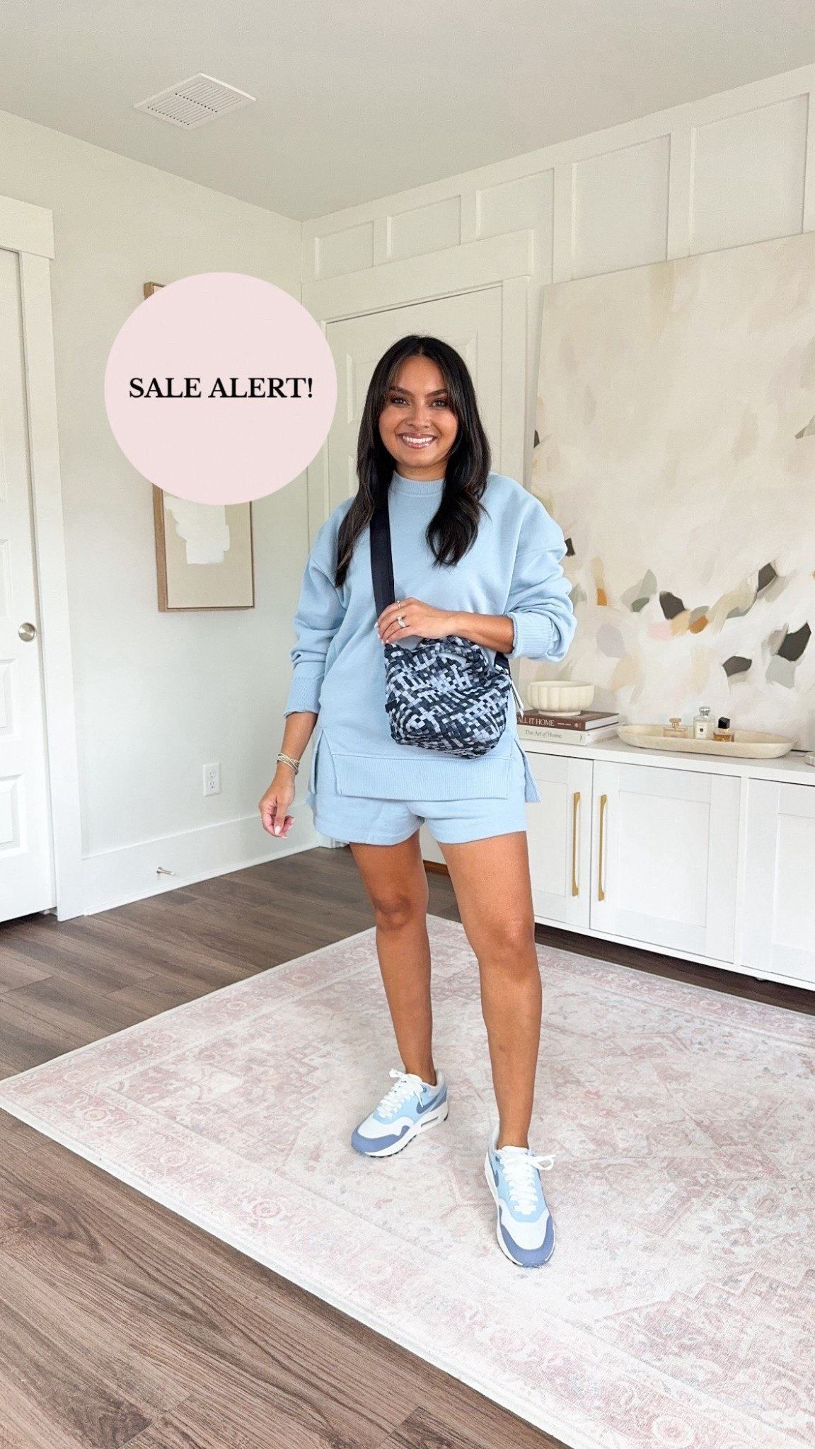 Light blue fleece sweatshirt size small TTS (went with the small so it fits over my hips) 
Light blue fleece shorts size xs TTS Blue sneakers size 6.5 TTS

#LTKSaleAlert #LTKStyleTip #LTKPetite