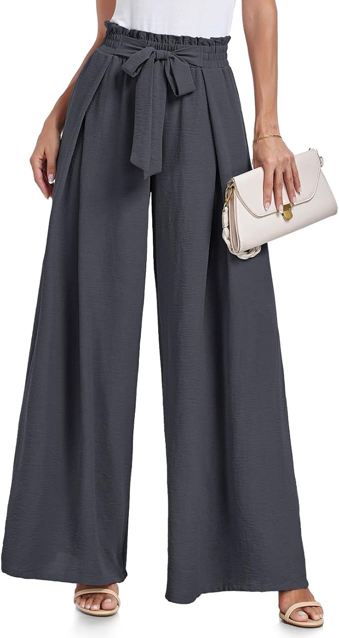 Lepunuo Wide Leg Pants for Women High Waisted Palazzo Pants Work Casual Flowy Tie Knot Trousers w... | Amazon (US)