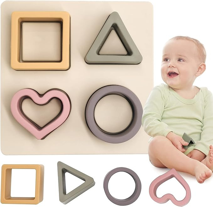 Baby Soft Nesting Sorting Stacking Toys Silicone Teething Blocks Shapes Recognition Learning Deve... | Amazon (US)
