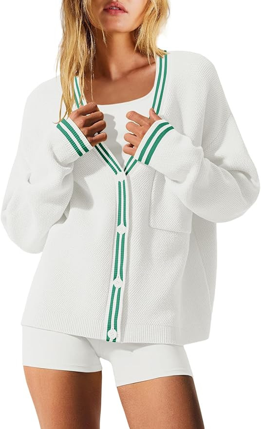 Nirovien Womens Oversized Cardigan Sweaters Button Down Knit Fall Sweater Long Sleeve Striped Coa... | Amazon (US)