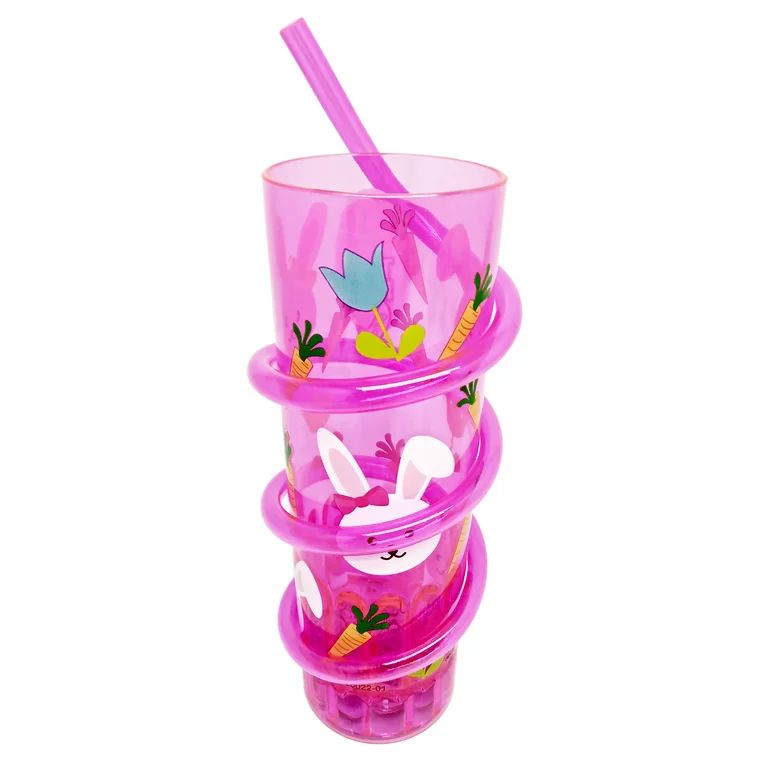 WAY TO CELEBRATE! Easter Light Up Cup with Attached Silly Straw in Pink with Bunny Images | Walmart (US)