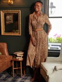 Paloma Silk Dress in Micro Watercolor Cheetah | J.McLaughlin