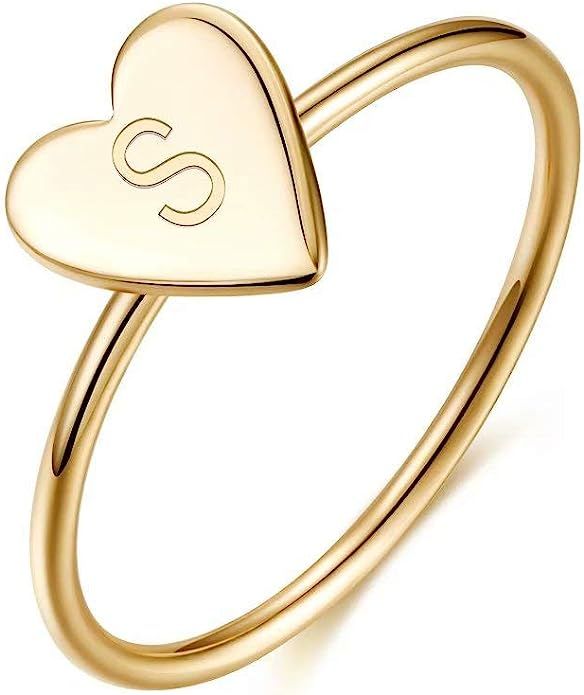 Memorjew 925 Sterling Silver Rings for Girls Women, Dainty Initial Heart Ring Stacking Ring for W... | Amazon (US)