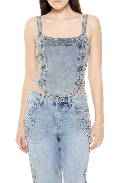 Studded Denim Crop Top | Forever 21