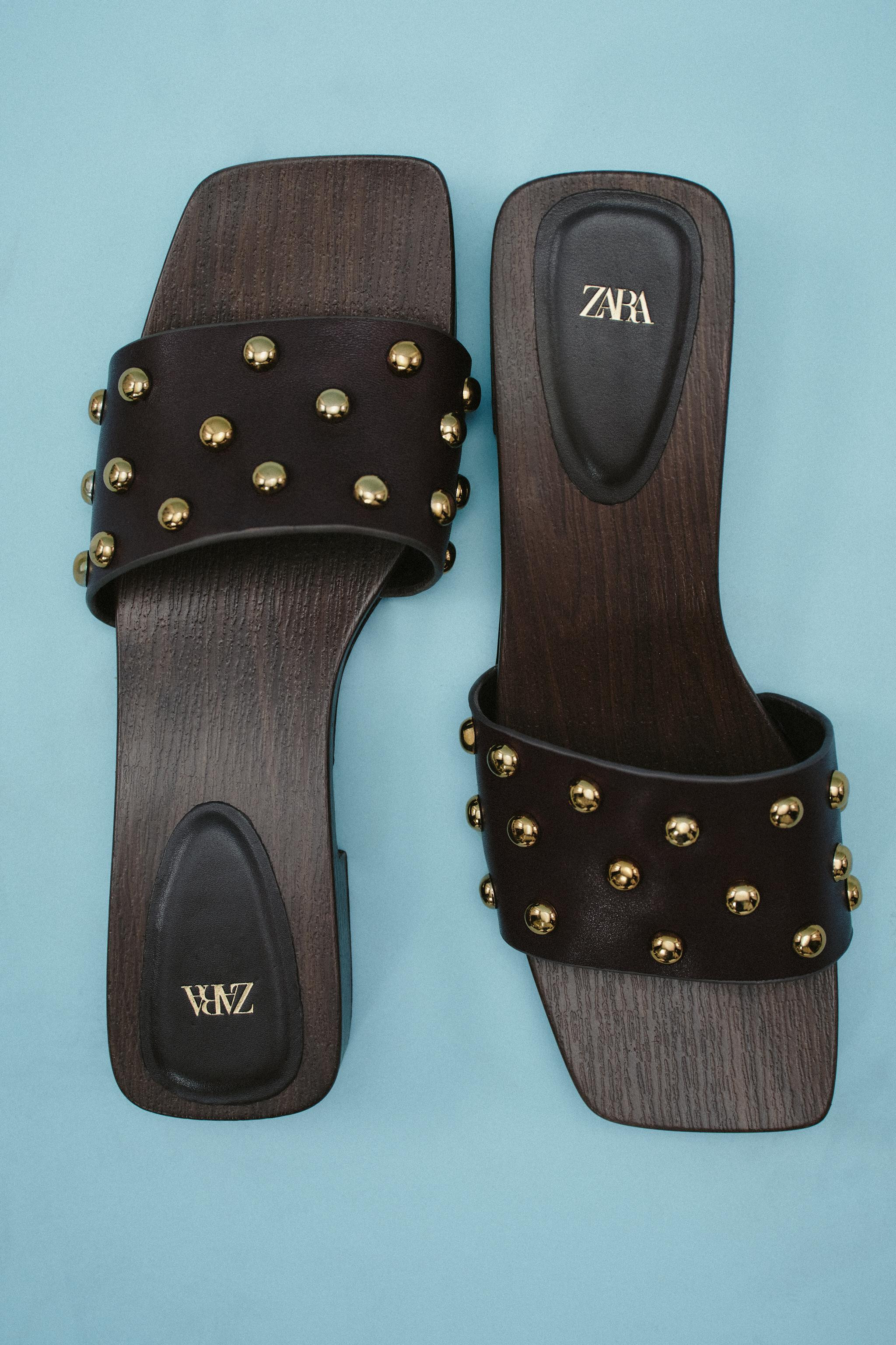 STUDDED LEATHER HEELED SANDALS | Zara US