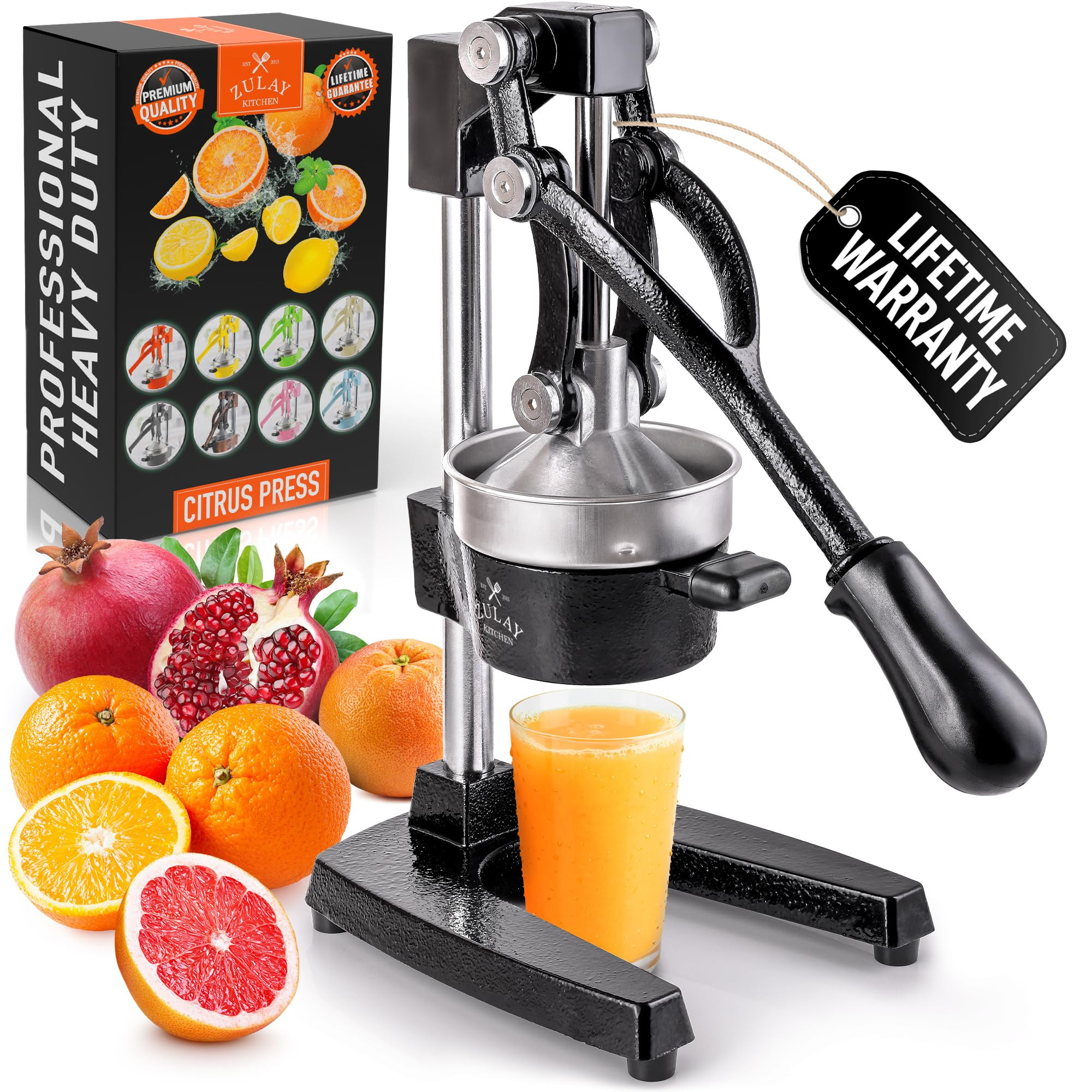 Zulay Kitchen Cast Iron Juicer - Easy-to-Clean Heavy-Duty Manual Juicer, Professional Citrus Juicer - Stainless Steel Lemon Squeezer - Manual Citrus Press & Orange Squeezer - Orange Juicer (Black) | Amazon (US)