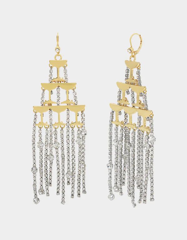 GOING ALL OUT CHAMPAGNE CHANDELIER EARRINGS RHINESTONE | Betsey Johnson