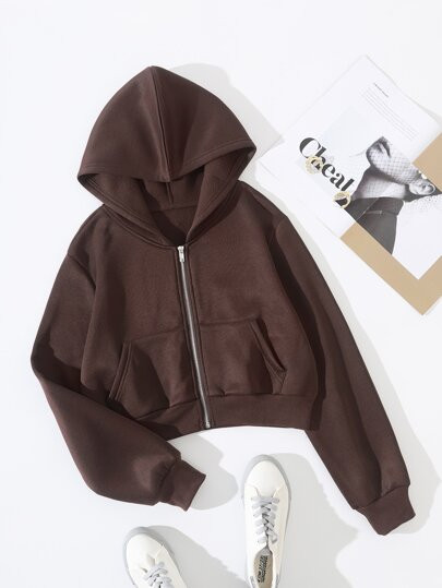 Zip Up Thermal Lined Crop Hoodie | SHEIN