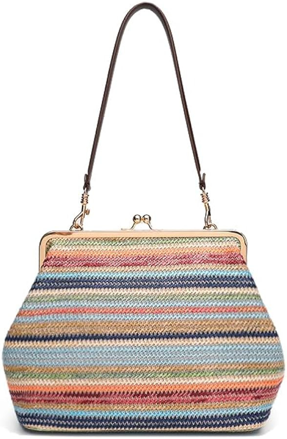 Kiss-lock Straw Hobo for Women Large Straw Beach Shoulder Bag Tote Purse Satchel | Amazon (US)