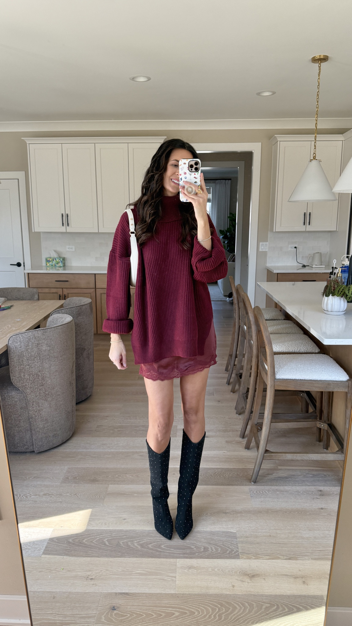 Sweater, burgundy, lace skirt, revolve, Abercrombie 

#LTKootd #LTKTall #LTKmomlife