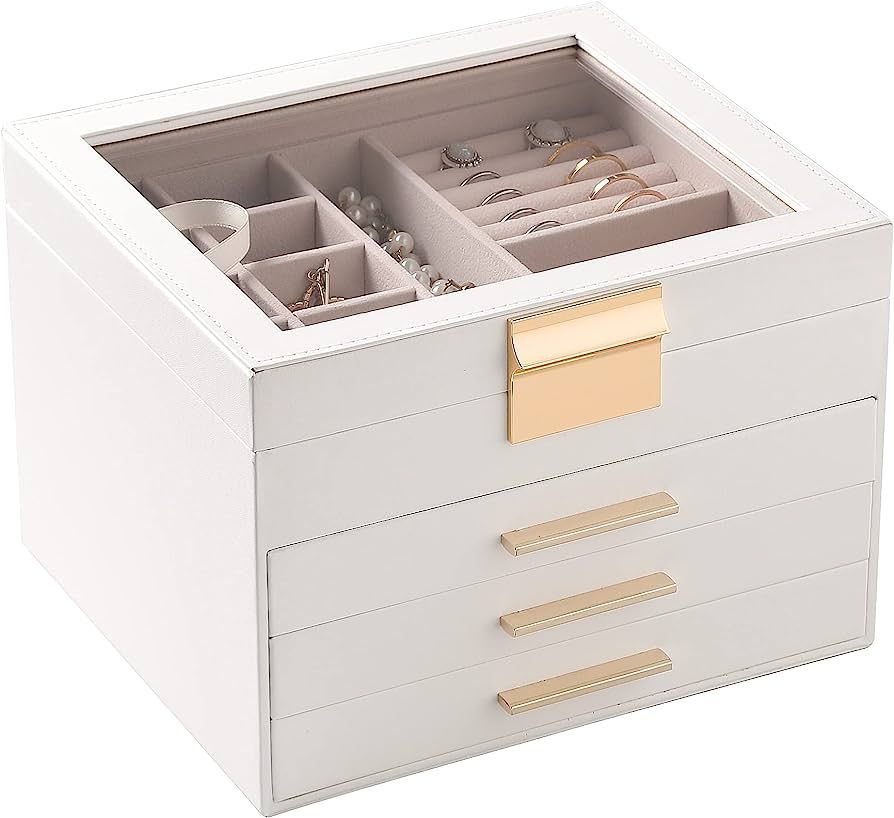 Frebeauty Clear Lid Jewelry Box,4 Layers Jewelry Organizer Large Multi-Functional Jewelry Storage... | Amazon (US)