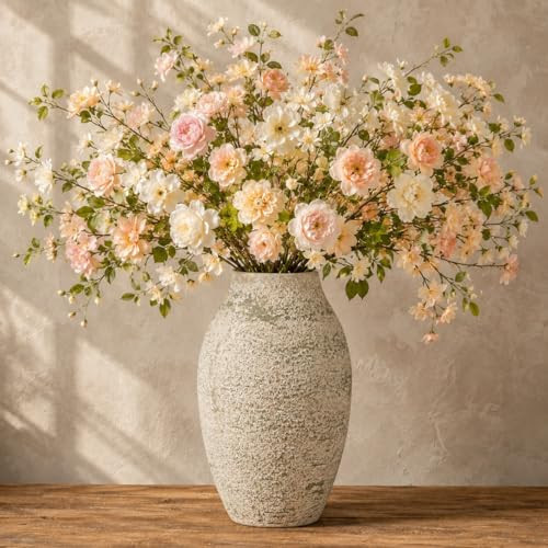 Handcrafted Travertine-Look Vase, Birthday Gift for Women, Vintage-Style Table Centerpiece for Fresh Bouquets, Dried Flowers, and Pampas Grass, Flower Vase for Home Decor Office | Amazon (US)