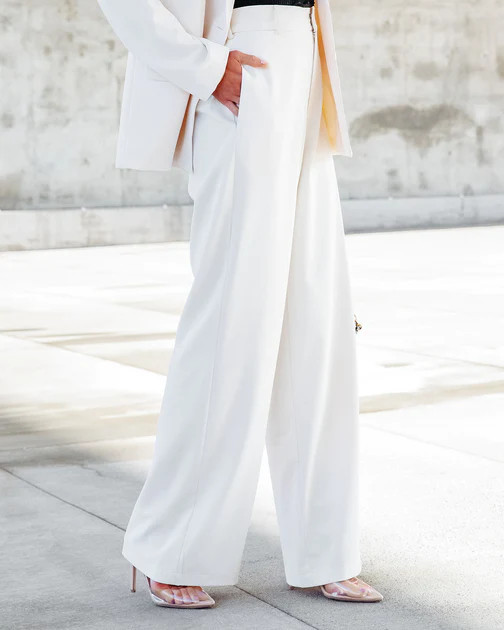 Level Up Pocketed Wide Leg Pants - Ivory | VICI