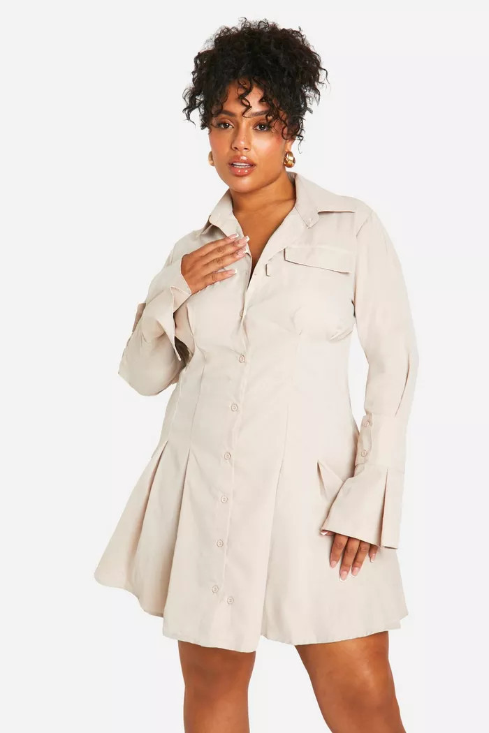 Plus Woven Flare Shirt Dress | boohoo (US & Canada)