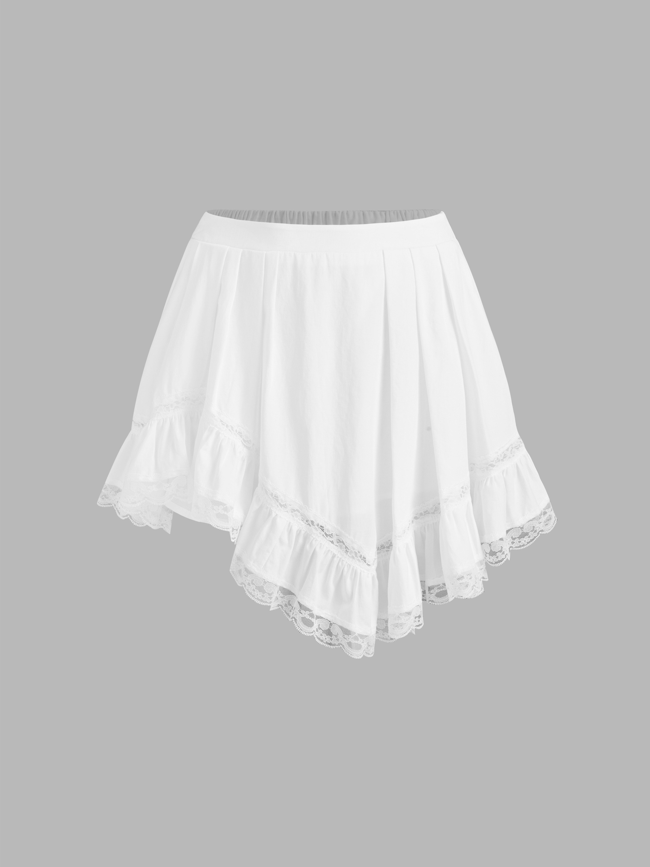 Woven Cotton Cotton-blend Mid Rise Solid Lace Asymmetrical Hem Mini Skirt  For Daily Casual Date | Cider