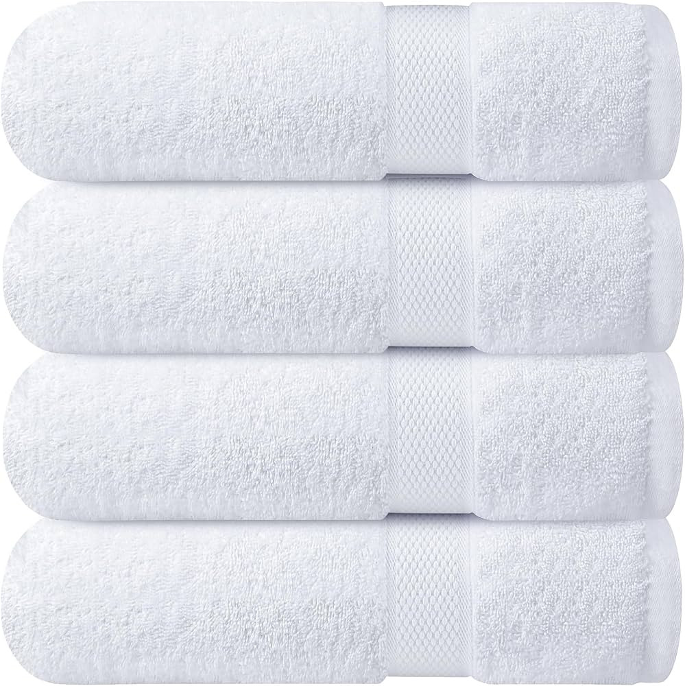 Infinitee Xclusives Luxury 100% Ring-Spun Cotton White Bath Towels Set of 4 (27x54 inches) \u2013... | Amazon (US)