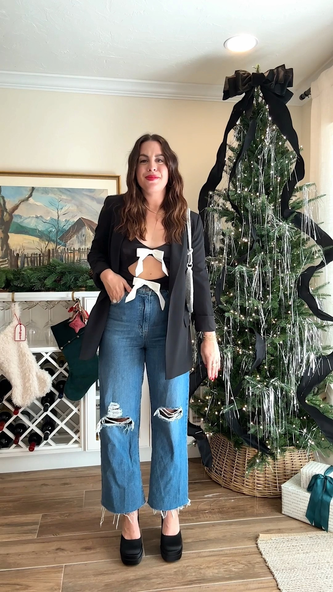 I loved dressing this adorable bow top down for Day 3 of holiday outfits!!! ✨🎀 This would be so cute styled with a black skirt, tights and a blazer too - I’m wearing a Medium! 



#holidayoutfitideas #holidaystyle #holidayoutfits #anthroholidayfinds #anthrooutfits #ootd 

#LTKSeasonal #LTKVideo #LTKHoliday