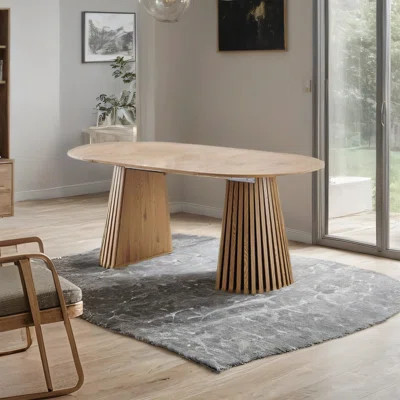 Modern Oval Wooden Dining Table With Double-Column Support Design. Suitable For Living Rooms And Dining Areas, Also Functions As A Temporary Work Surf | Wayfair North America