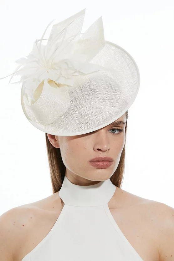 Asymmetric Disk Fascinator With Feather Detail | Karen Millen | Karen Millen US