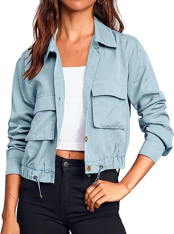 Onedreamer Women's Military Safari Cropped Jackets Button Down Lightweight Oversized Utility Anor... | Amazon (US)