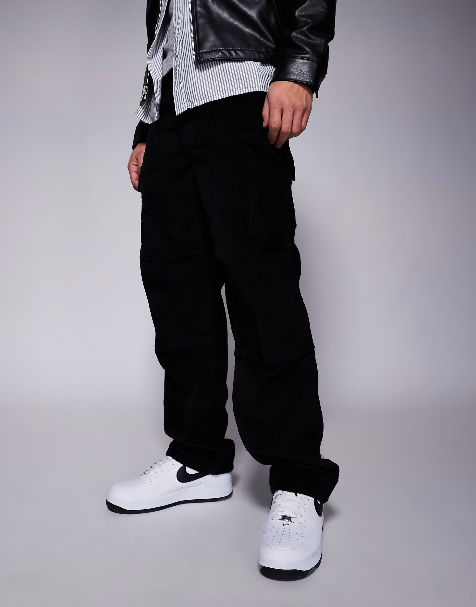 ASOS DESIGN baggy corduroy cargo pants in black | ASOS (Global)