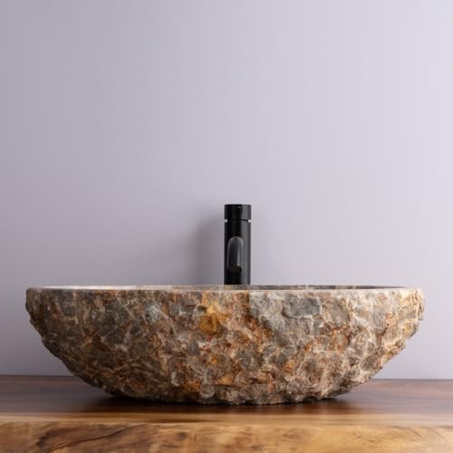 Organic Freeform Hand-Carved Marble Vessel Sink – Stone Vessel Sink with Chiseled Exterior & Natural Gold Veining – One-of-a-Kind Rustic Luxury Bathroom Sink | Amazon (US)