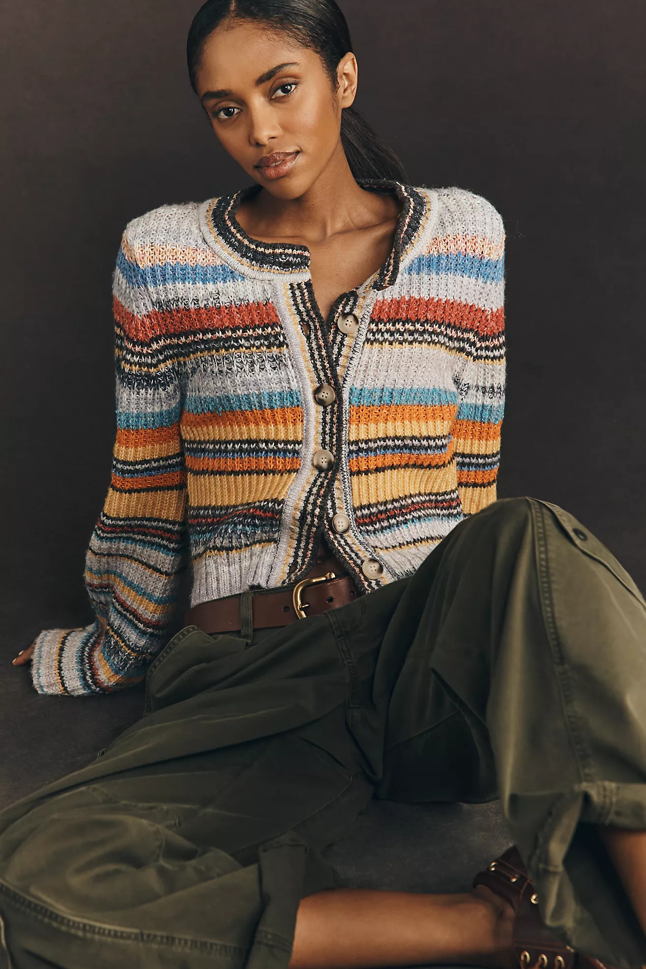 Pilcro Ribbed Multi-Stripe Cardigan Sweater | Anthropologie (US)